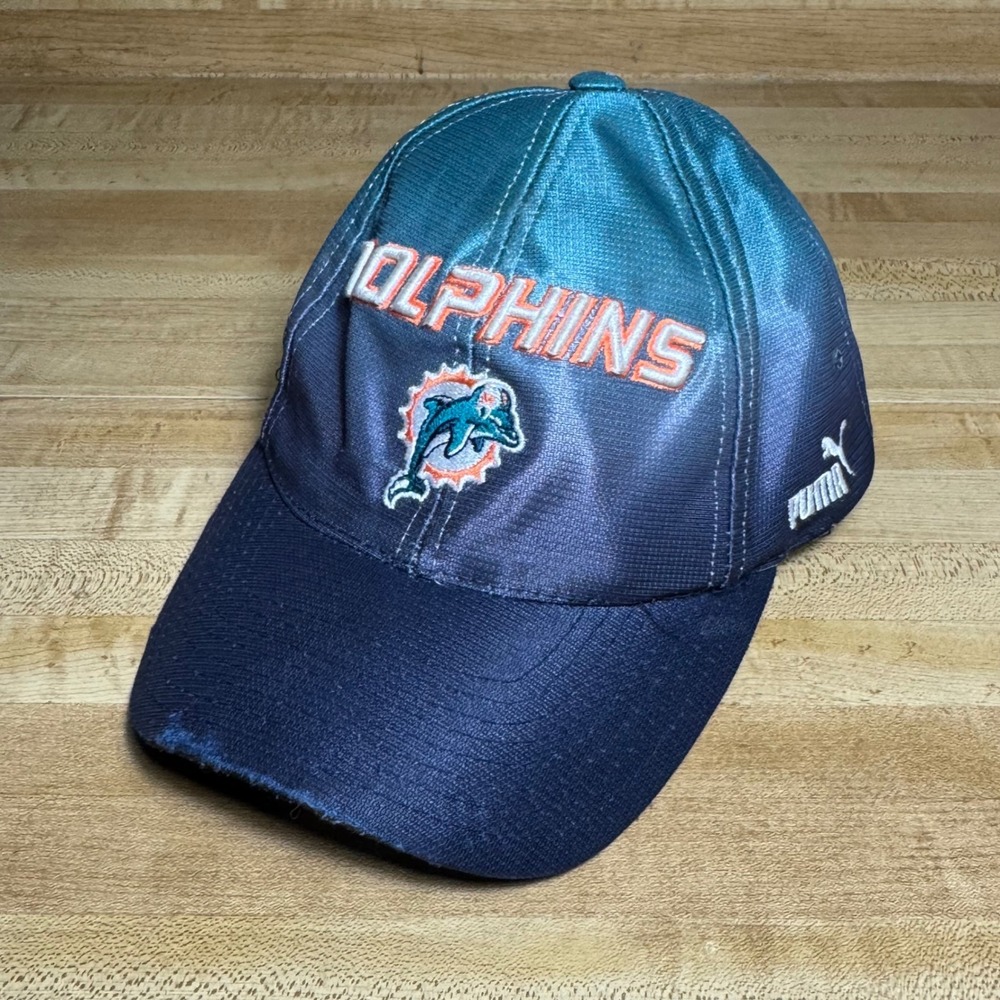 Vintage Puma NFL Miami Dolphins Ombre Gradient Strapback Hat Teal Navy